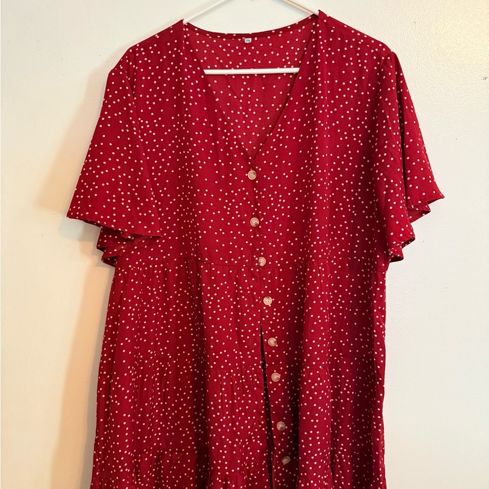 Red Polka Dot Button-Up Dress